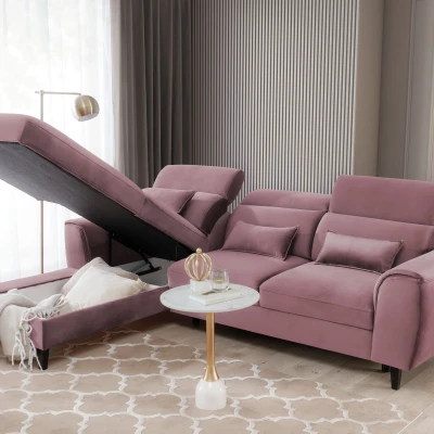 Elegantes Ecksofa SUNNIVA - rosa, linke Ecke
