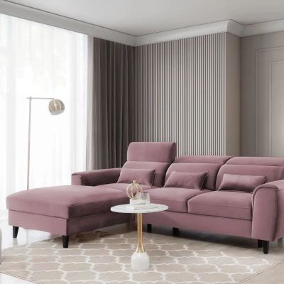 Elegantes Ecksofa SUNNIVA - rosa, linke Ecke