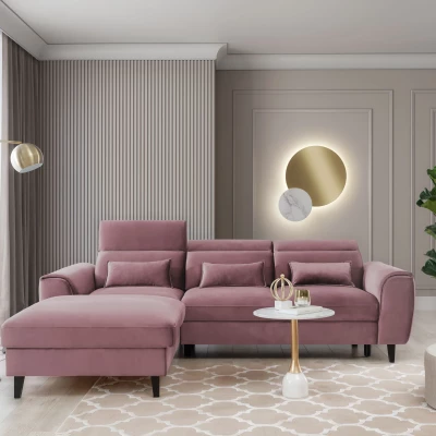 Elegantes Ecksofa SUNNIVA - rosa, linke Ecke