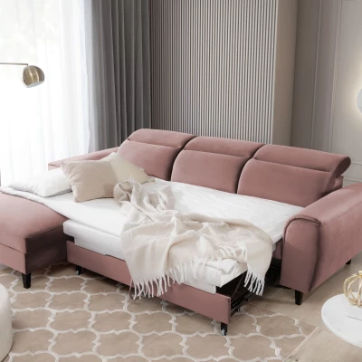 Elegantes Ecksofa SUNNIVA – hellrosa, linke Ecke