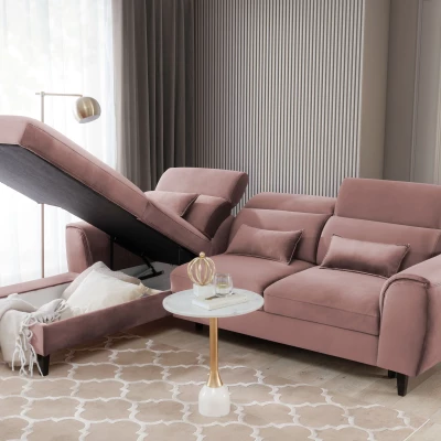 Elegantes Ecksofa SUNNIVA – hellrosa, linke Ecke