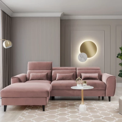 Elegantes Ecksofa SUNNIVA – hellrosa, linke Ecke