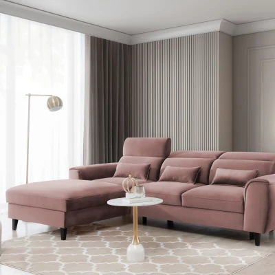 Elegantes Ecksofa SUNNIVA – hellrosa, linke Ecke