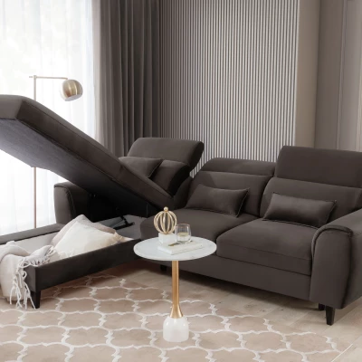 Elegantes Ecksofa SUNNIVA – braun, linke Ecke