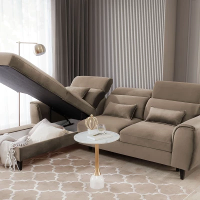 Elegantes Ecksofa SUNNIVA – beige, linke Ecke