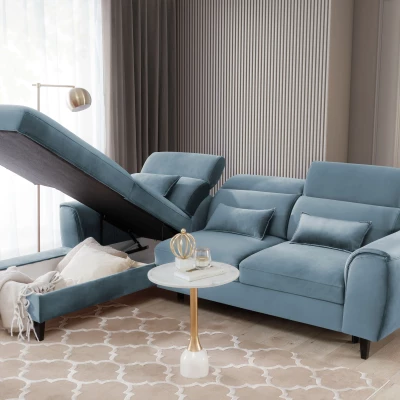 Elegantes Ecksofa SUNNIVA – hellblau, linke Ecke
