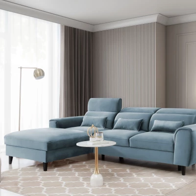 Elegantes Ecksofa SUNNIVA – hellblau, linke Ecke