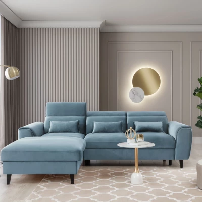 Elegantes Ecksofa SUNNIVA – hellblau, linke Ecke