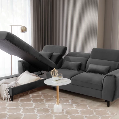 Elegantes Ecksofa SUNNIVA – dunkelgrau, linke Ecke