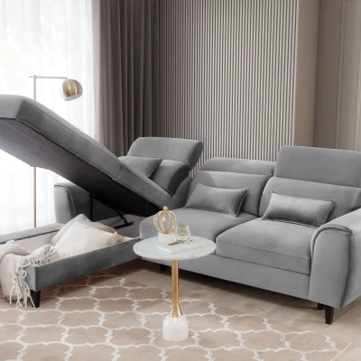 Elegantes Ecksofa SUNNIVA – grau, linke Ecke