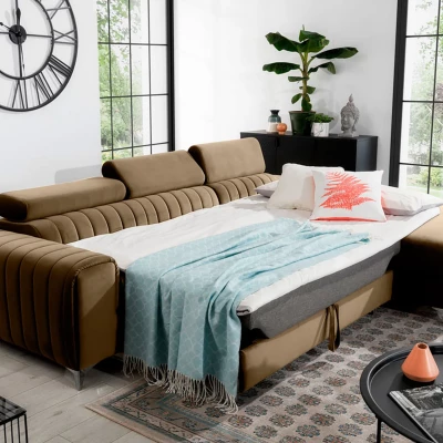 Sofagarnitur mit Stauraum SORINA – dunkelbeige, rechte Ecke