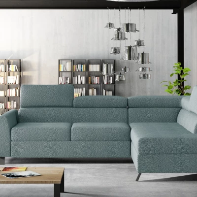 Ecksofa mit Stauraum ZIVEN – blaugrau, rechte Ecke