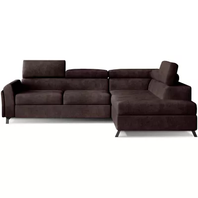 Ecksofa mit Stauraum ZIVEN – braunes Kunstleder, rechte Ecke