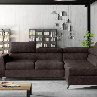 Ecksofa mit Stauraum ZIVEN – braunes Kunstleder, rechte Ecke