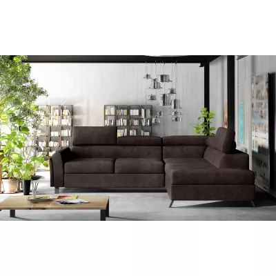 Ecksofa mit Stauraum ZIVEN – braunes Kunstleder, rechte Ecke