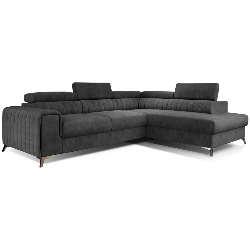 Ecksofa für das Wohnzimmer MELISENDE - dunkelgraues Öko-Leder, rechte Ecke