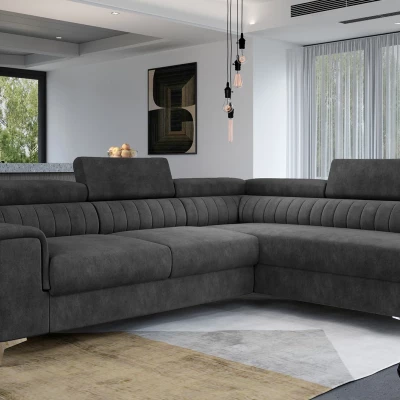 Ecksofa für das Wohnzimmer MELISENDE - dunkelgraues Öko-Leder, rechte Ecke