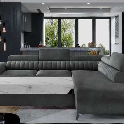 Ecksofa für das Wohnzimmer MELISENDE - dunkelgraues Öko-Leder, rechte Ecke