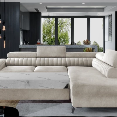 Ecksofa für das Wohnzimmer MELISENDE - beiges Öko-Leder, rechte Ecke