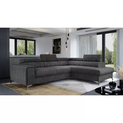 Ecksofa für das Wohnzimmer MELISENDE - dunkelgraues Öko-Leder, linke Ecke