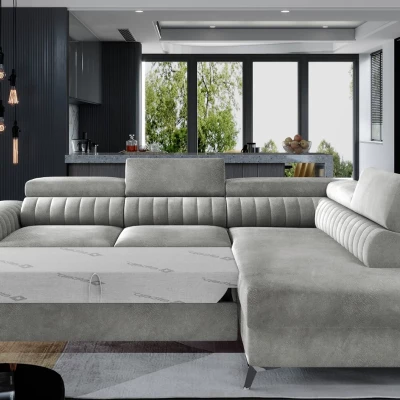 Ecksofa für das Wohnzimmer MELISENDE - graues Öko-Leder, linke Ecke