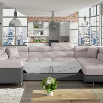 ORIANA U-förmige Sofagarnitur – beige/graues Kunstleder, Echtleder