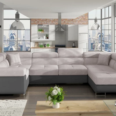 ORIANA U-förmige Sofagarnitur – beige/graues Kunstleder, Echtleder