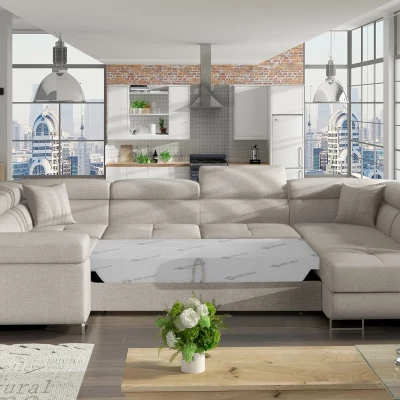 U-förmige Sofagarnitur ORIANA – grau-beige, echtes Design