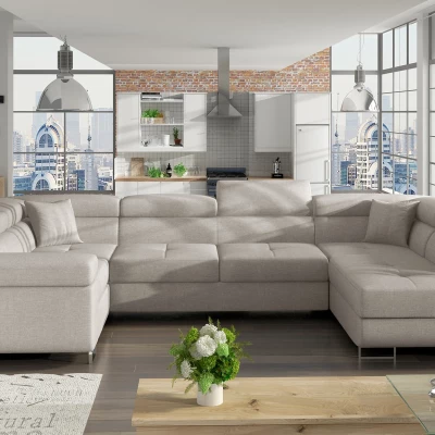 U-förmige Sofagarnitur ORIANA – grau-beige, echtes Design