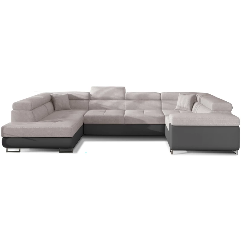 U-förmiges Schlafsofa ORIANA – beige/graues Öko-Leder, linke Ausführung