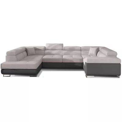 U-förmiges Schlafsofa ORIANA – beige/graues Öko-Leder, linke Ausführung