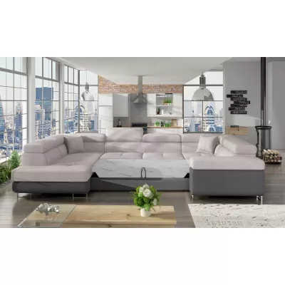 U-förmiges Schlafsofa ORIANA – beige/graues Öko-Leder, linke Ausführung