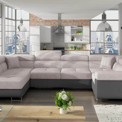 U-förmiges Schlafsofa ORIANA – beige/graues Öko-Leder, linke Ausführung