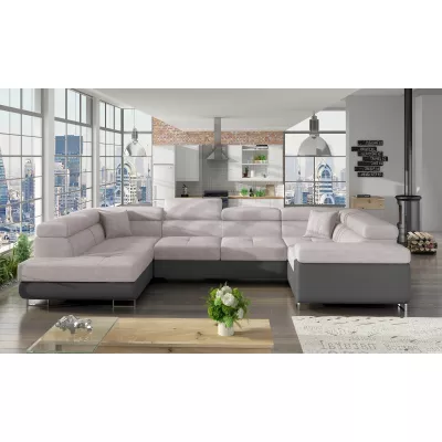 U-förmiges Schlafsofa ORIANA – beige/graues Öko-Leder, linke Ausführung