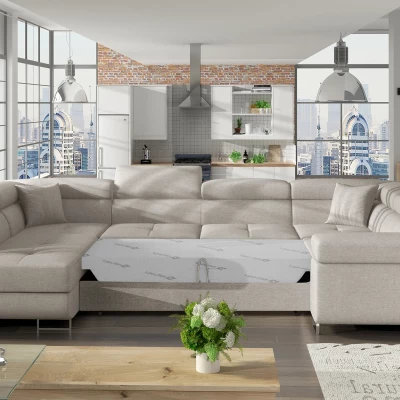 U-förmiges Schlafsofa ORIANA – grau-beige, linke Ausführung
