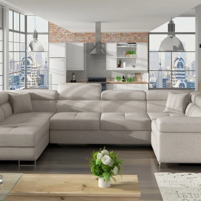 U-förmiges Schlafsofa ORIANA – grau-beige, linke Ausführung