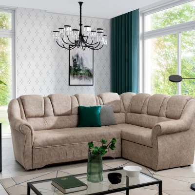 Klappbare Ecksofa-Garnitur KANOA 2 - beige, rechte Ecke