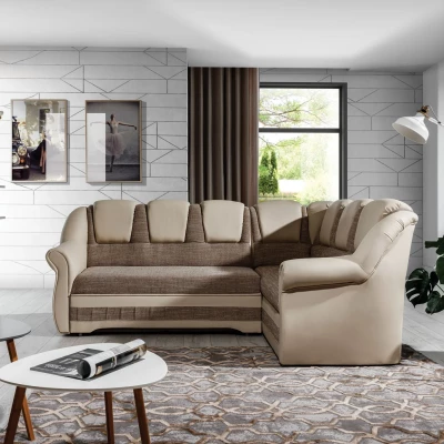 Klappbare Ecksofa-Garnitur KANOA 2 – Dunkelbeige/Beige, rechte Ecke