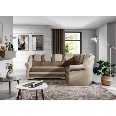 Klappbare Ecksofa-Garnitur KANOA 2 – Dunkelbeige/Beige, rechte Ecke