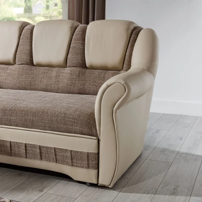 Klappbare Ecksofa-Garnitur KANOA 2 – Dunkelbeige/Beige, rechte Ecke