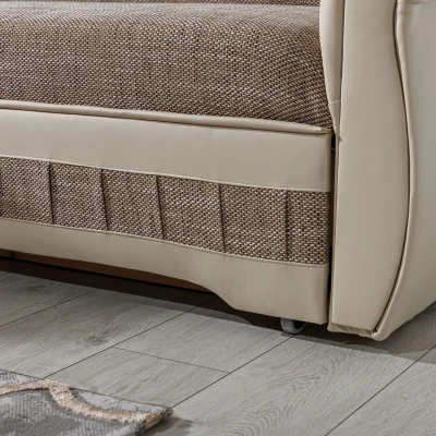 Klappbare Ecksofa-Garnitur KANOA 2 – Dunkelbeige/Beige, rechte Ecke