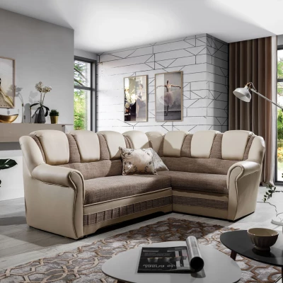 Klappbare Ecksofa-Garnitur KANOA 2 – Dunkelbeige/Beige, rechte Ecke