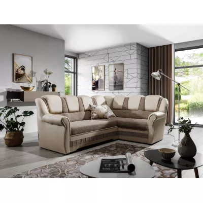 Klappbare Ecksofa-Garnitur KANOA 2 – Dunkelbeige/Beige, rechte Ecke