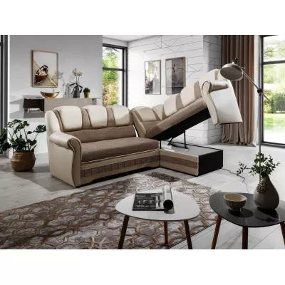Klappbare Ecksofa-Garnitur KANOA 2 – Dunkelbeige/Beige, rechte Ecke