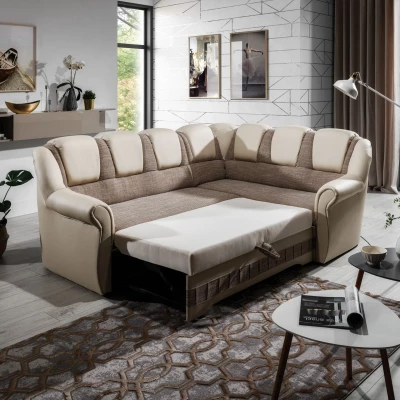 Klappbare Ecksofa-Garnitur KANOA 2 – Dunkelbeige/Beige, rechte Ecke