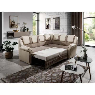 Klappbare Ecksofa-Garnitur KANOA 2 – Dunkelbeige/Beige, rechte Ecke