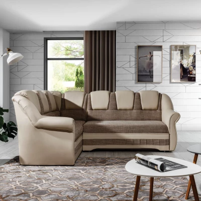 Klappbare Ecksofa-Garnitur KANOA 2 – Dunkelbeige/Beige, linke Ecke