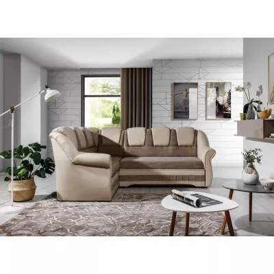 Klappbare Ecksofa-Garnitur KANOA 2 – Dunkelbeige/Beige, linke Ecke