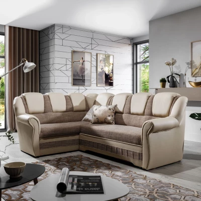 Klappbare Ecksofa-Garnitur KANOA 2 – Dunkelbeige/Beige, linke Ecke