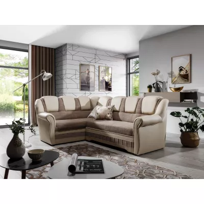 Klappbare Ecksofa-Garnitur KANOA 2 – Dunkelbeige/Beige, linke Ecke